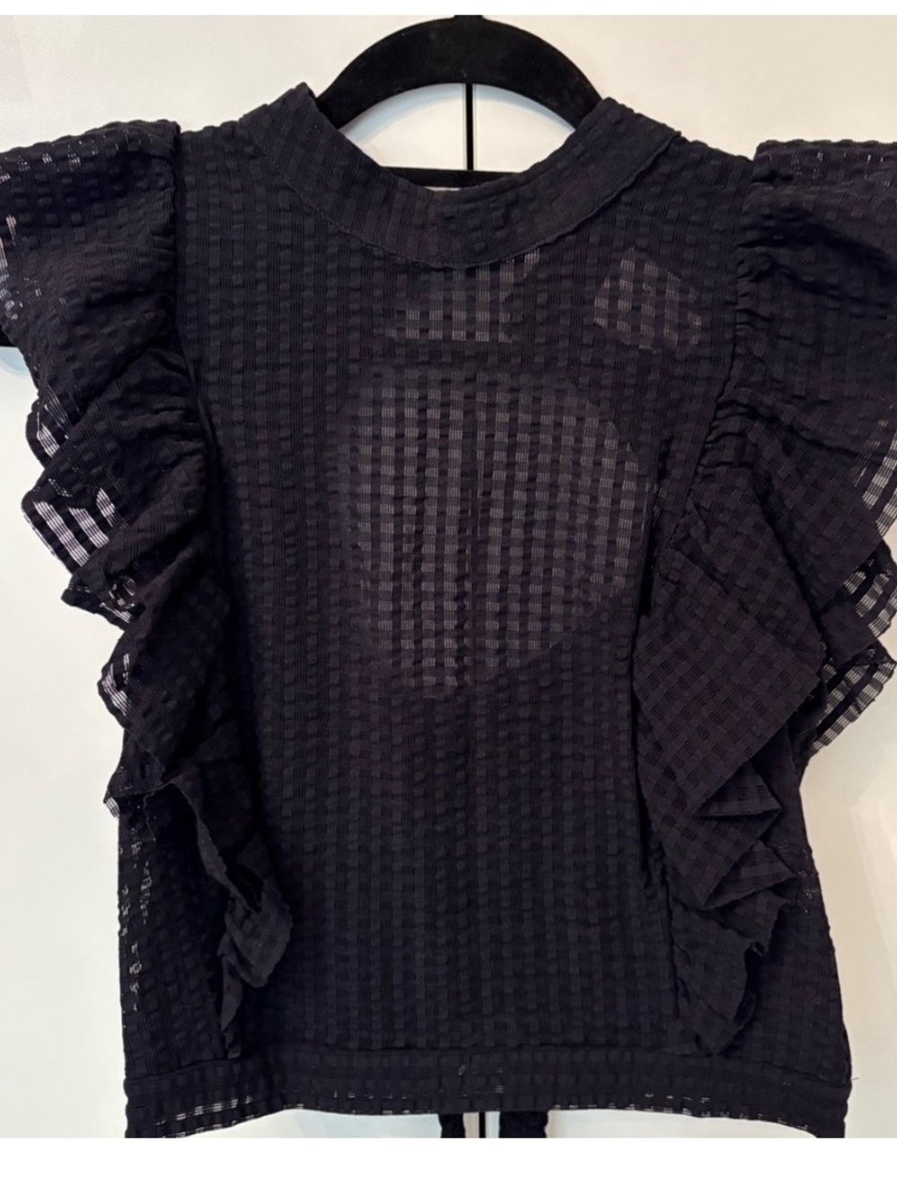 Maeve Anthropologie Black Ruffle Textured Goth Whimsygoth Witchy Blouse XS-S